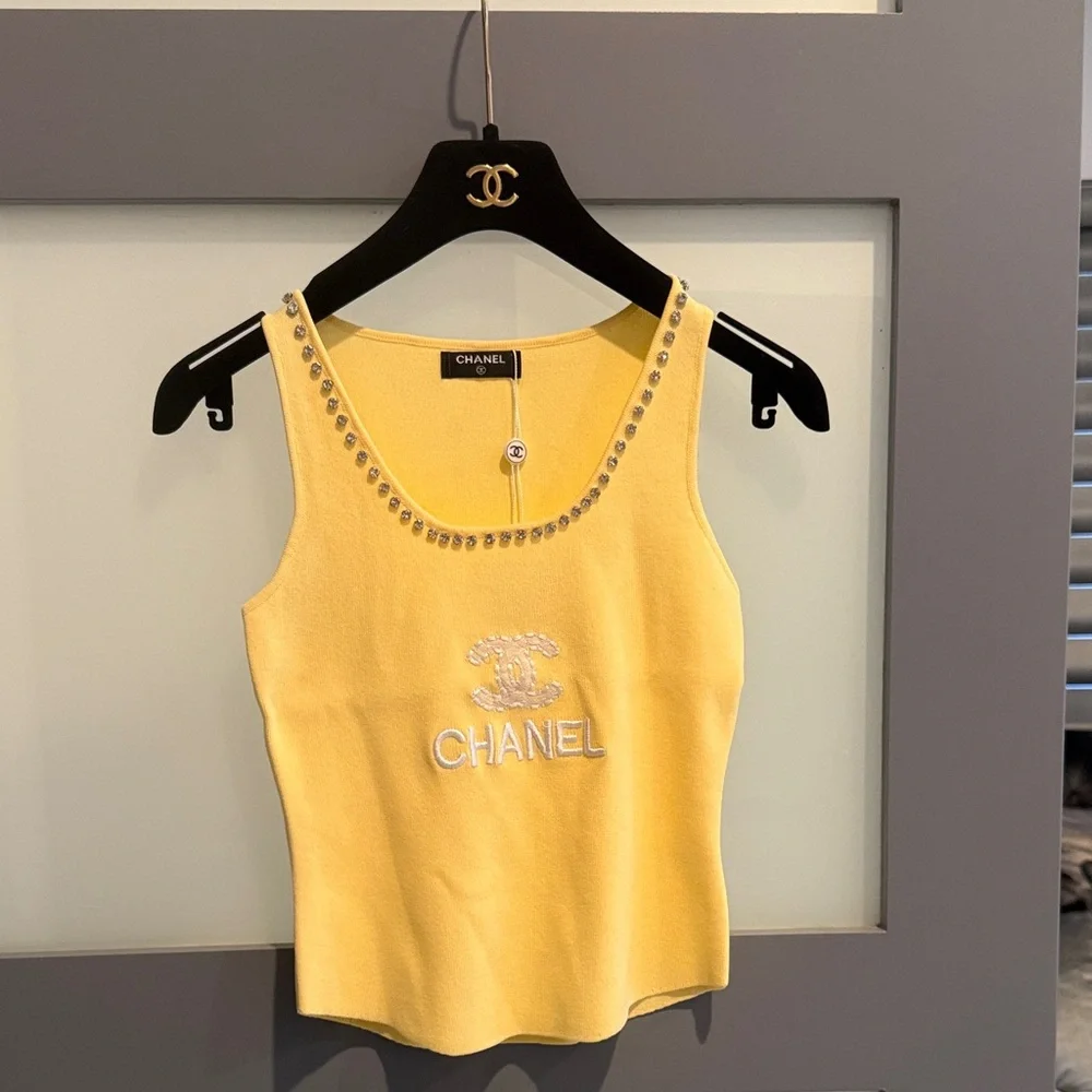 NWT CHANEL Yellow Tank Top with Crystal Accents - Picture 1 of 9